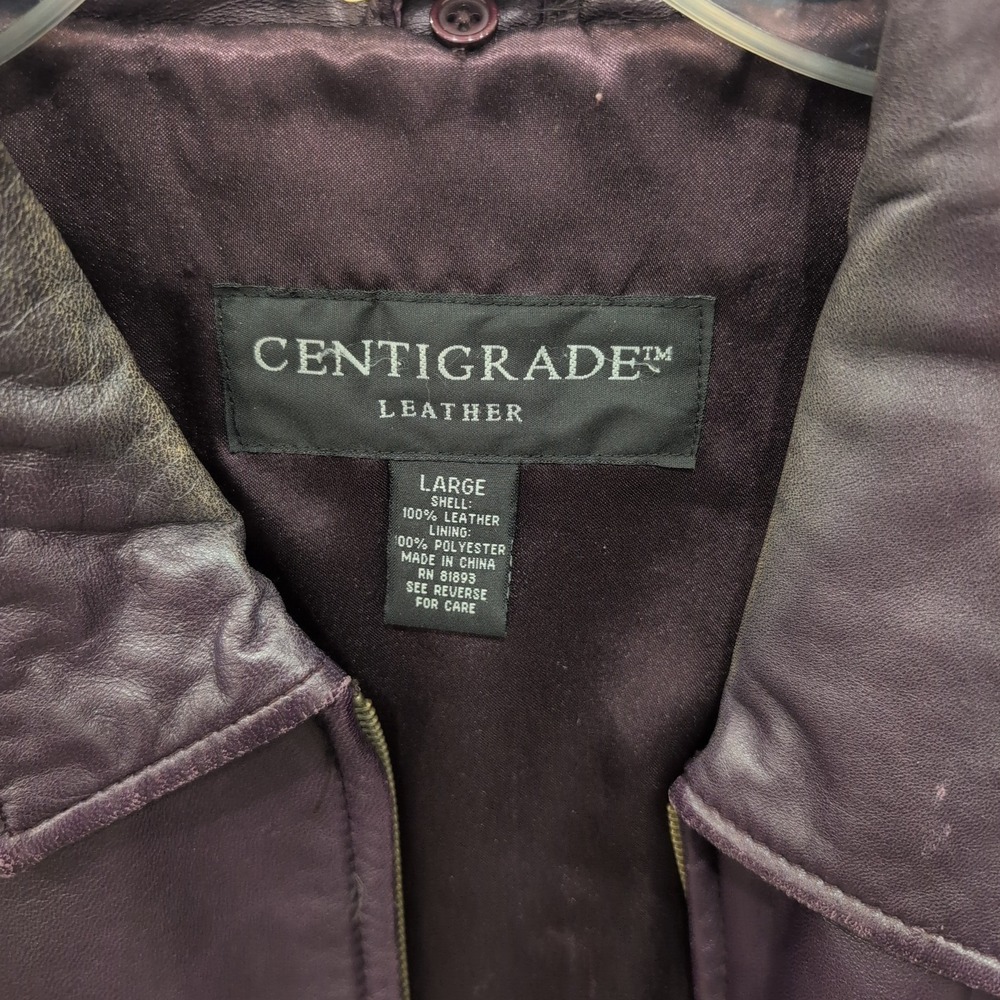 Centigrade Leather Purple Full Zip Jacket Womens Large Plum Genuine Leather Coat - Picture 2 of 12